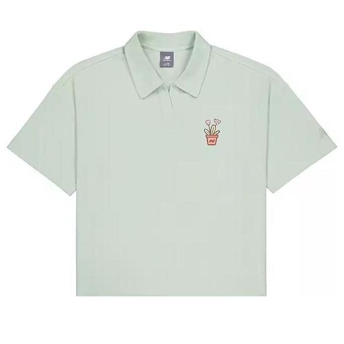 (WMNS) New Balance Potted Plant Graphic Polo Shirt Asia Sizing 'Light Blue' NFE26112-MT