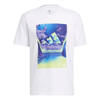 Men's adidas Geometry Clouds Logo Printing Round Neck Short Sleeve Japanese Version White T-Shirt HE2308
