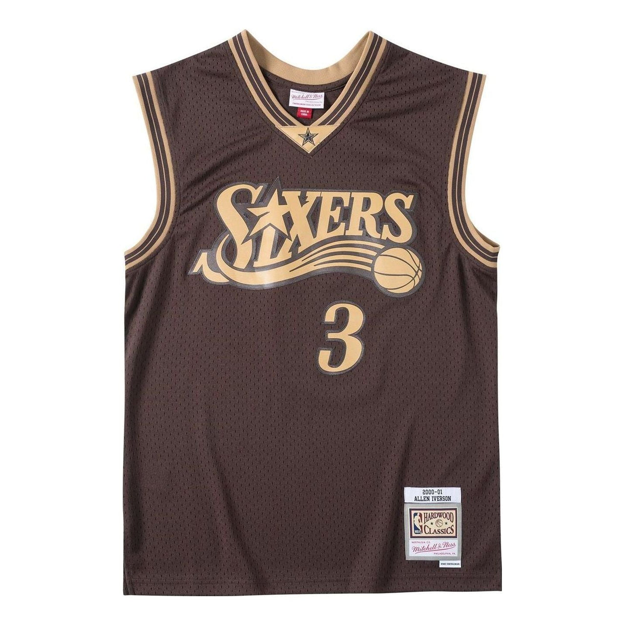 Mitchell & Ness x NBA Philadelphia 76ers Lux Brown Swingman Jersey 'Allen Iverson 3' SMJY4313-P7600AIVBROW
