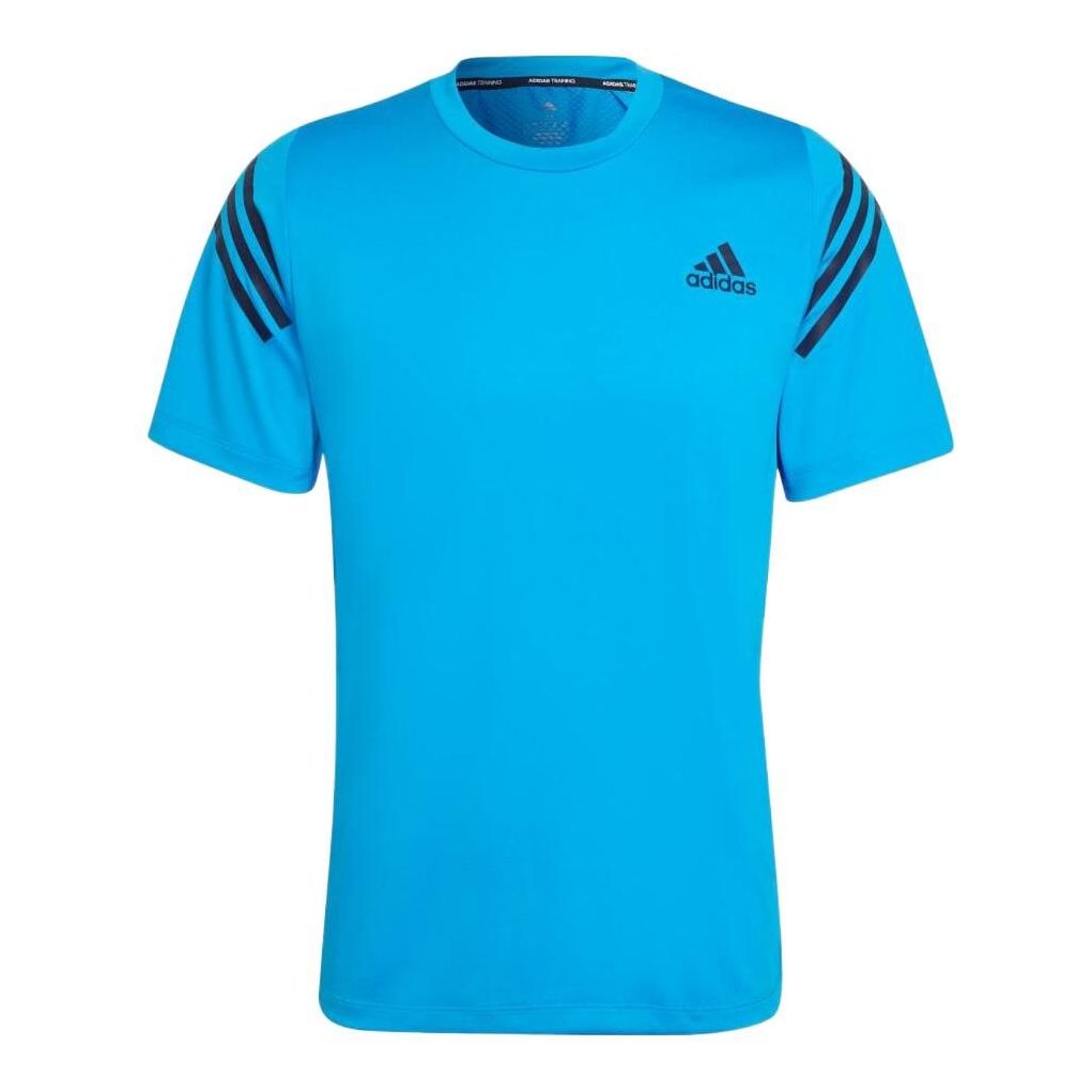 Men's adidas Stripe Logo Printing Round Neck Pullover Short Sleeve Blue T-Shirt HC2762