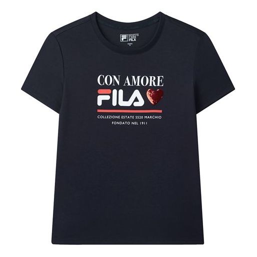 (WMNS) FILA Logo Printing Cotton Short Sleeve Blue F11W028107F-NV