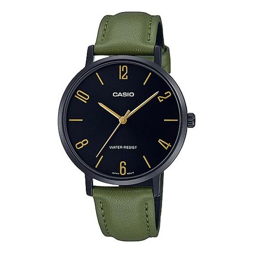 CASIO Dress Series Classic Minimalistic Exquisite Fashion Watch 34mm Waterproof Green Strap Black Analog LTP-VT01BL-3B