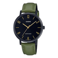 CASIO Dress Series Classic Minimalistic Exquisite Fashion Watch 34mm Waterproof Green Strap Black Analog LTP-VT01BL-3B