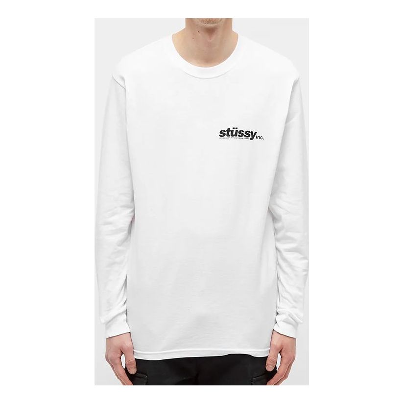 Men's Stussy Basic Back Printing Long Sleeves White 1994493