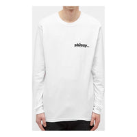 Men's Stussy Basic Back Printing Long Sleeves White 1994493