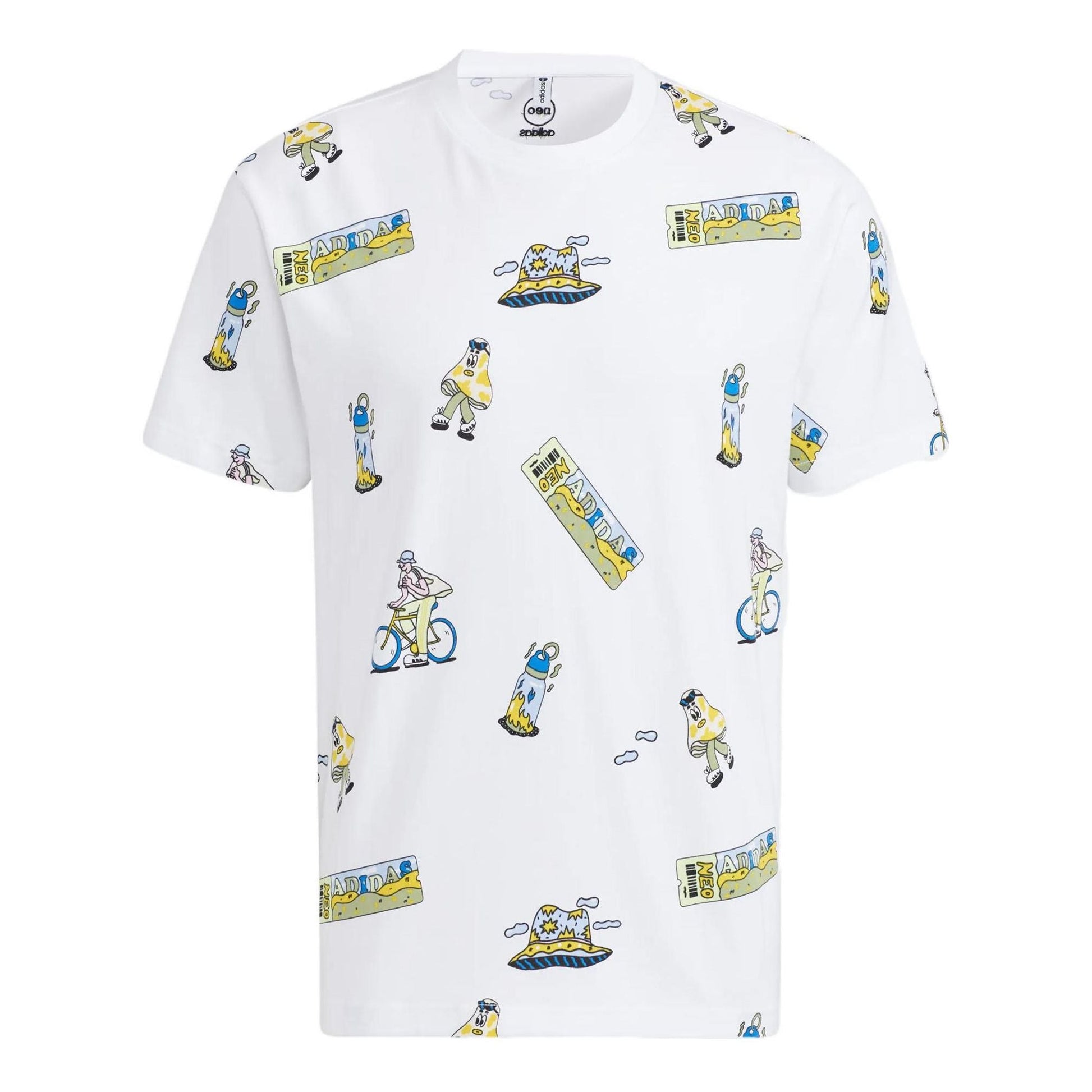 Men's adidas neo Funny Cartoon Full Print Casual Round Neck Short Sleeve White T-Shirt HH7685