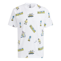 Men's adidas neo Funny Cartoon Full Print Casual Round Neck Short Sleeve White T-Shirt HH7685
