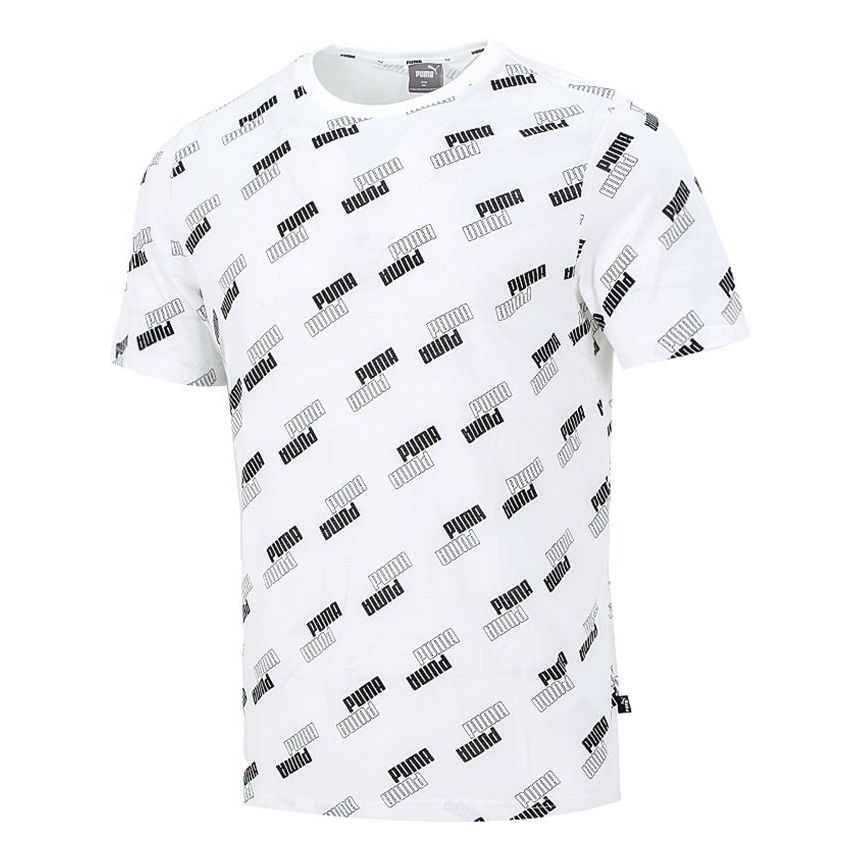 PUMA Full Print Logo Round Neck Breathable Round Neck Short Sleeve White 846430-02