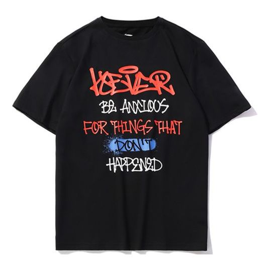 Li-Ning English alphabet Graffiti Short Sleeve Couple Style Black AHSQ304-1