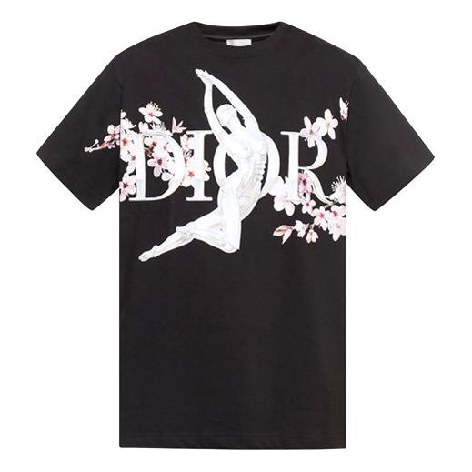 Men's DIOR X Sorayama Crossover Sakura Printing Short Sleeve Black 933J602A0554-980