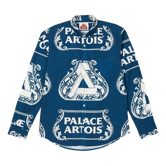 PALACE x Stella Artois Crossover Alphabet Logo Full Print Shirt Jacket Unisex Blue PAL-SS21-11