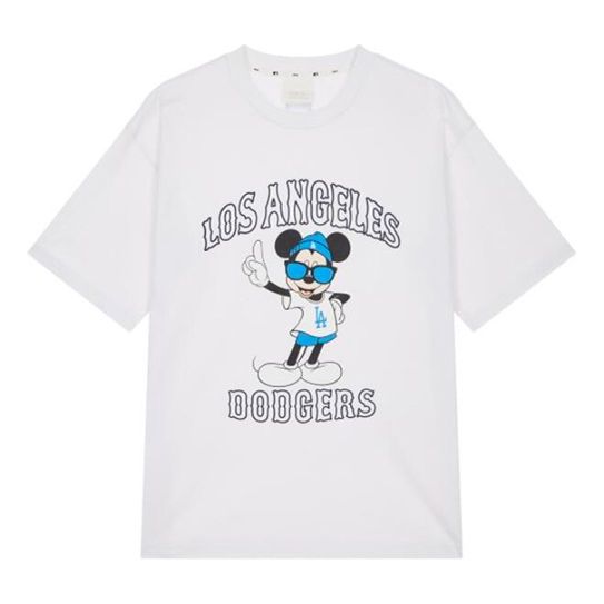 MLB  Disney Mickey Crossover Los Angeles Dodgers Basic Printing Round Neck Short Sleeve Unisex White 31TSK3031-07W