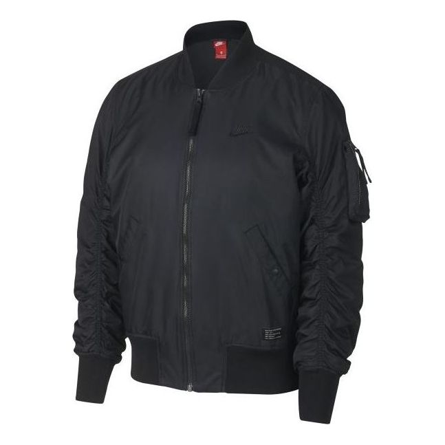 Men's Nike Solid Color Zipper Ribbed High Collar Jacket Black 925437-010