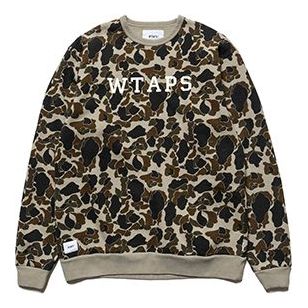 WTAPS Design Crew Neck College / Sweatshirt Camou Hooded Sweater Men's Green 182ATDT-CSM03S