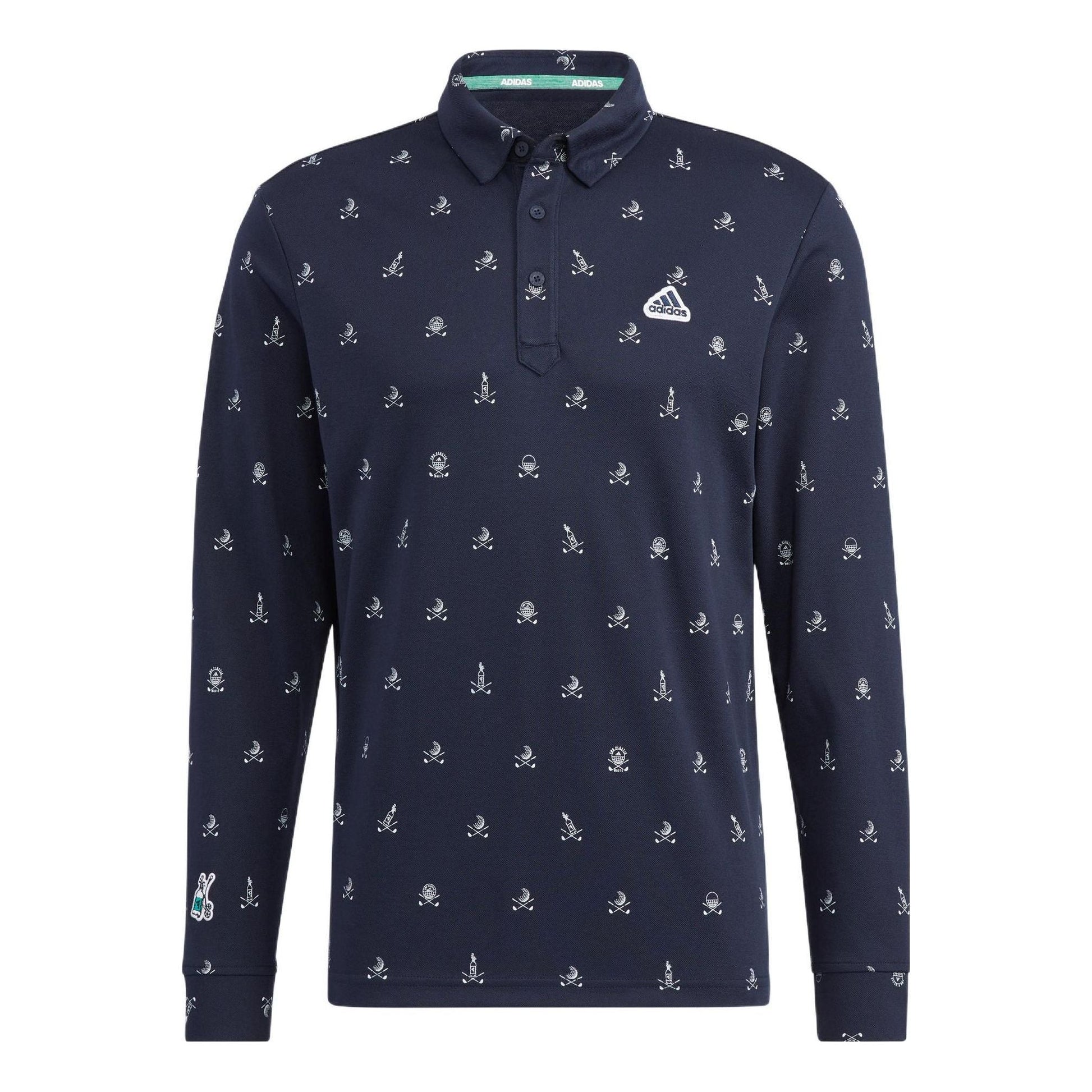 Men's adidas Solid Color Logo Full Print Sports Long Sleeves Dark Blue Shirt HG5794