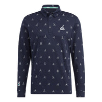 Men's adidas Solid Color Logo Full Print Sports Long Sleeves Dark Blue Shirt HG5794