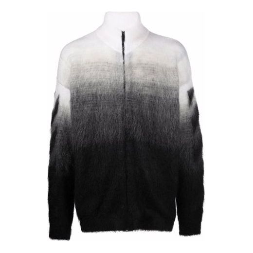 Men's Off-White FW21 Arrows Pattern Jacquard Gradient Zipper Cardigan Wool Sweater Loose Fit Black OMHF032F21KNI0011010