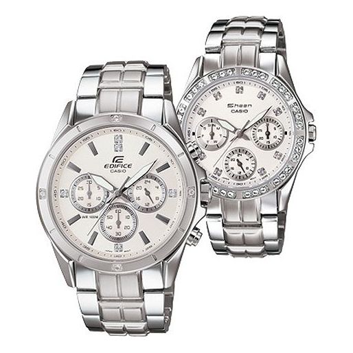 CASIO EDIFICE&SHEEN Minimalistic Casual White Analog EF-544D-7A&SHN-3013D-7A
