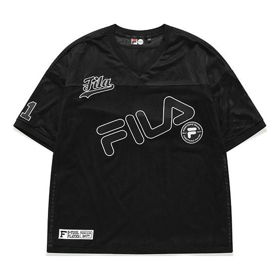 FILA FUSION Large Logo Mesh Breathable Short Sleeve Black T11W122112A-BK