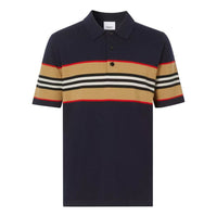 Men's Burberry Stripe Printing Short Sleeve Polo Shirt Navy Blue 80259631