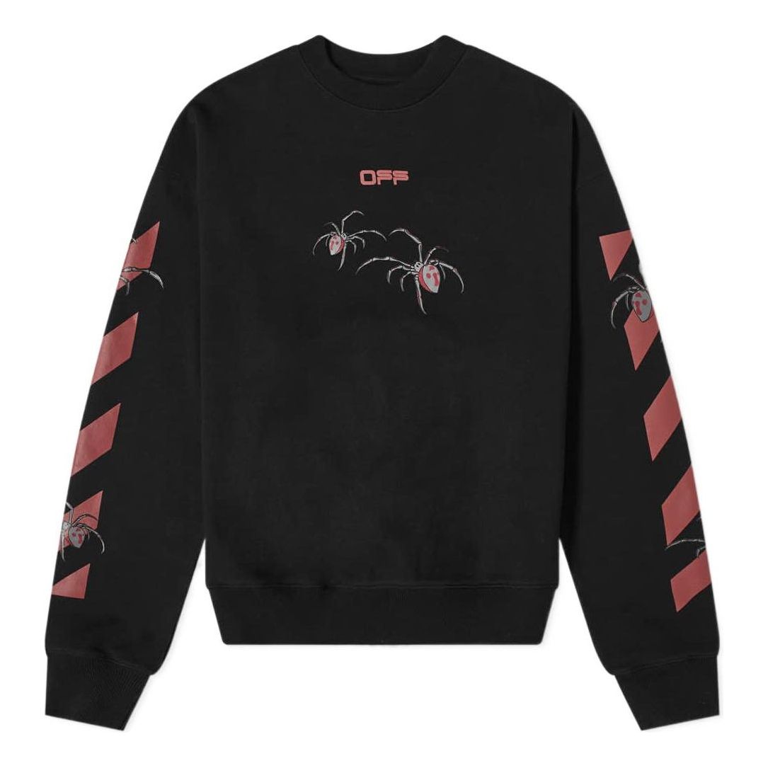 Men's Off-White Logo Spider Printing Round Neck Long Sleeves Black OMBA035S20E300011024