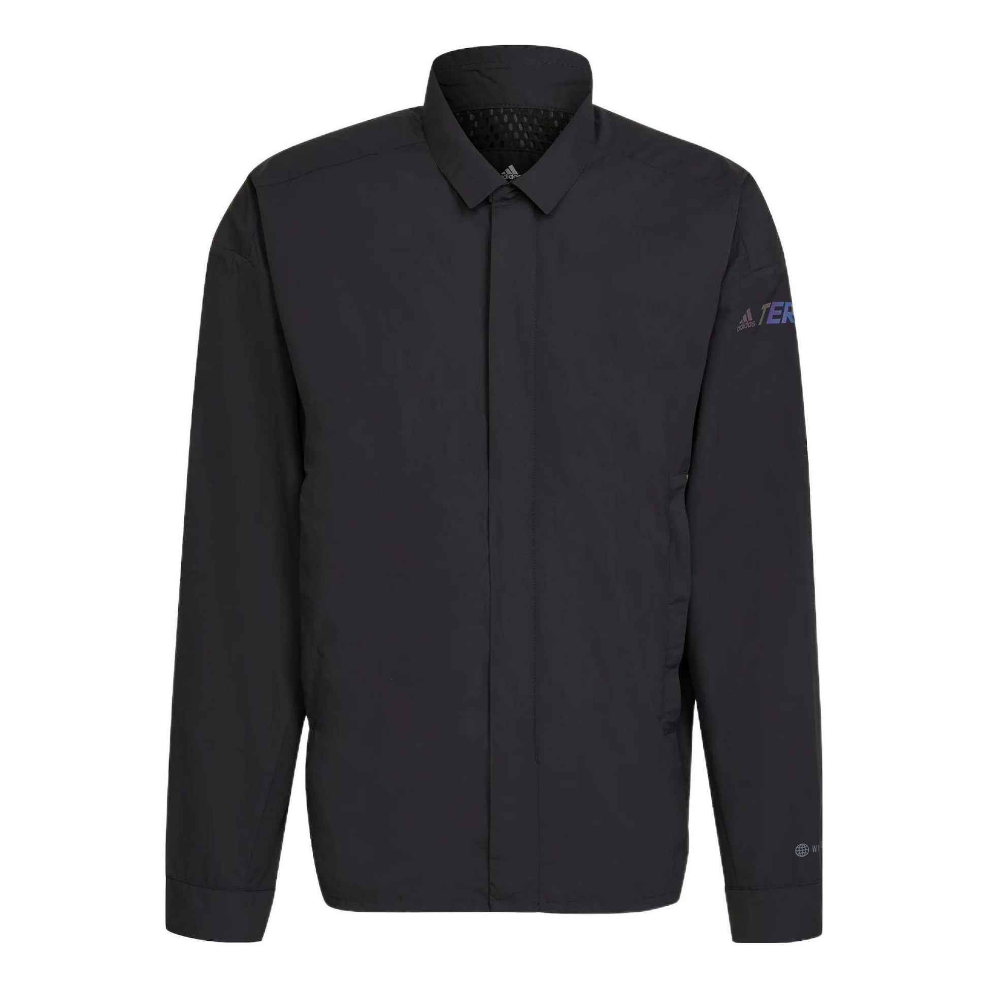 Men's adidas Terrex C Myshelter W.r Colorful Logo Stripe Printing Lapel Jacket Black H65697