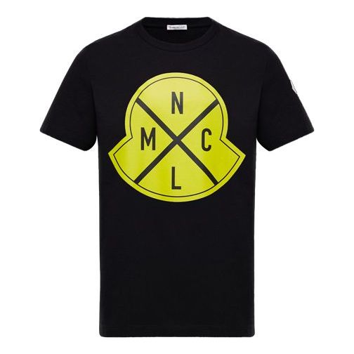 Men's Moncler Pattern Alphabet Printing Short Sleeve Black 0918C736208390T999