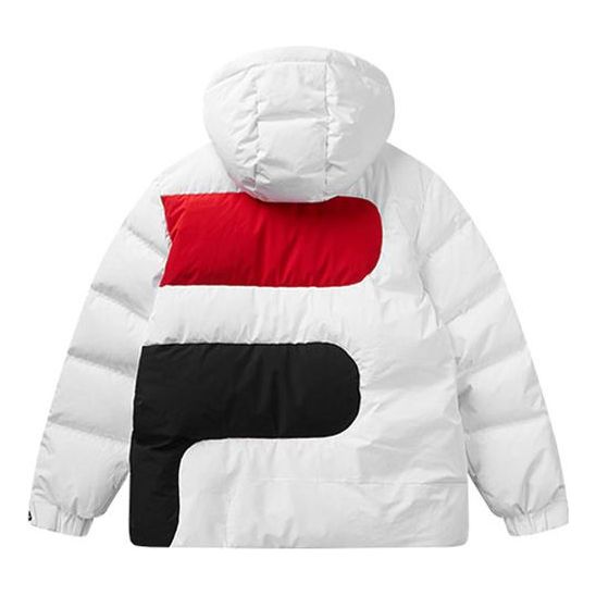 Men's FILA Contrasting Colors Logo Short Hooded Down Jacket White F51M048920F-WT
