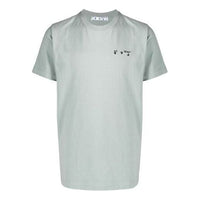 Men's Off-White Logo Embroidered Cotton Short Sleeve Green T-Shirt OMAA027R21JER0015010