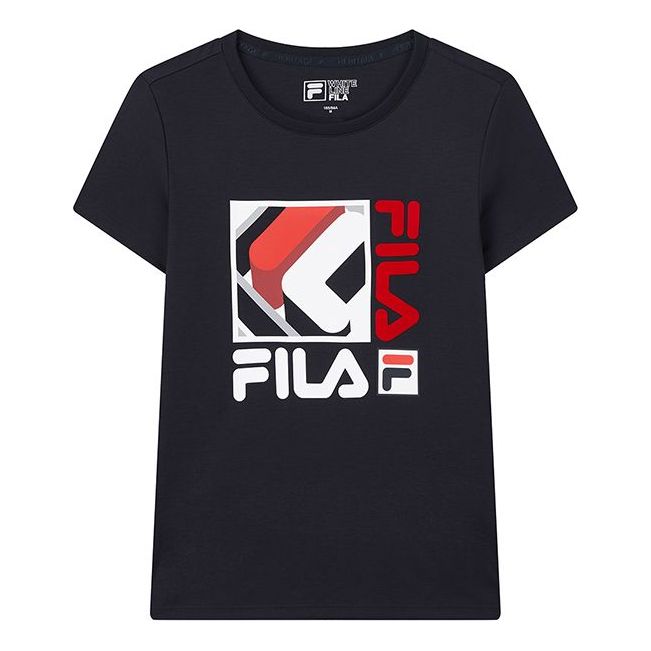 (WMNS) FILA Alphabet Logo Printing Knit Short Sleeve Blue F11W018153F-NV