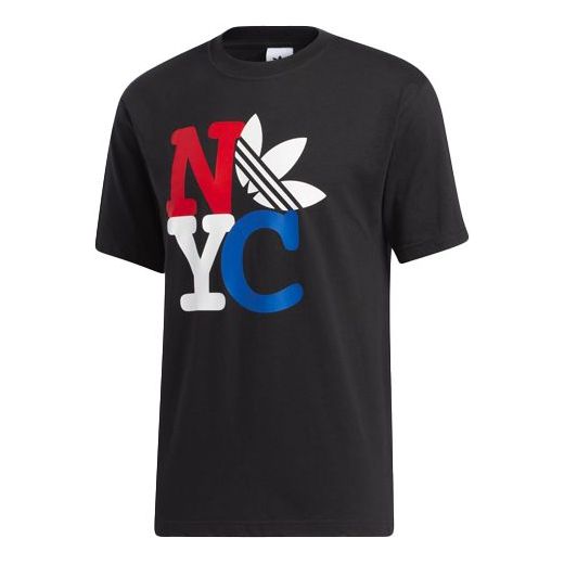 adidas originals NYC Alphabet Printing Round Neck Pullover Short Sleeve Black GQ1402