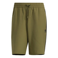 Men's adidas neo Logo Micro Mark Stripe Casual Woven Shorts Dark Olive Green HD4715