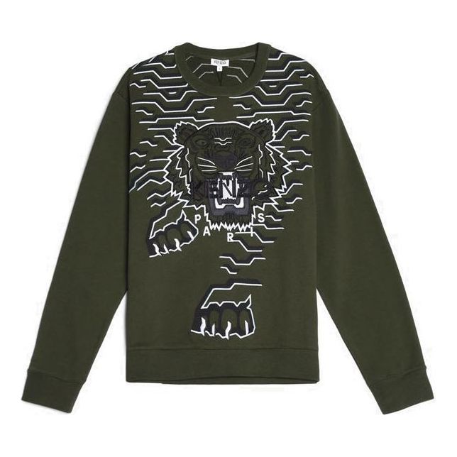 Kenzo Geo Tiger Crew Sweatshirt 'Olive Khaki' F765SW0764XE-51