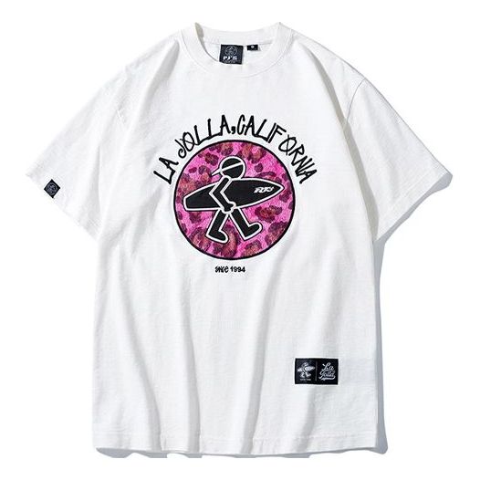 PJs Vigor Surf Alphabet Embroidered Leopard print Cotton Short Sleeve Loose Round Neck Unisex White 20SSTS1012-P