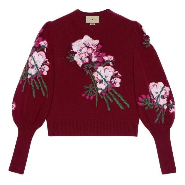 (WMNS) Gucci Floral-intarsia Wool Jumper 'Burgundy' 664326-X1274-6412