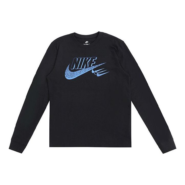 Men's Nike Burst Crack Logo Round Neck Long Sleeves Black T-Shirt DN5264-010