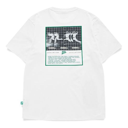 Men's FILA FUSION Subject Pattern Printing Knit Loose Sports Short Sleeve White T11M132106F-WT