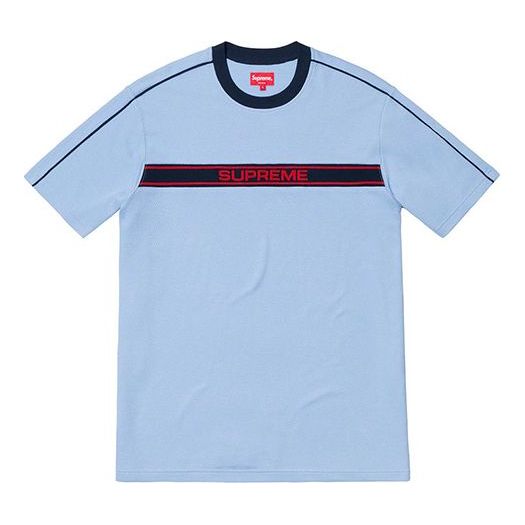 Supreme SS19 Chest Stripe Logo SS Top Blue Logo Tee SUP-SS19-423