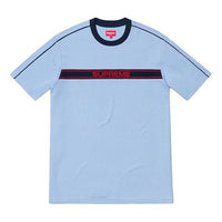 Supreme SS19 Chest Stripe Logo SS Top Blue Logo Tee SUP-SS19-423