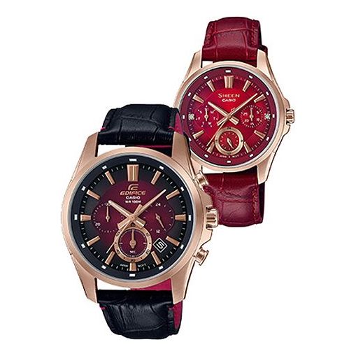 CASIO General EDIFICE & SHEEN Japan / South Korea Fashion Couple Red/Black Analog EFR-560CXL-4A&SHE-3060CXL-4A