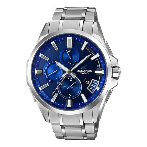 CASIO Solar Powered Blue DialSilver Strap Blue DialSilver Strap Mens BlueSilver Analog OCW-G2000-2A