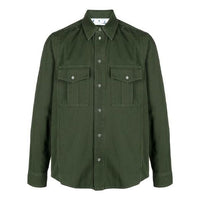 Off-White Logo Printing Solid Color Long Sleeves Shirt Version Green OMGA169S21FAB0025710