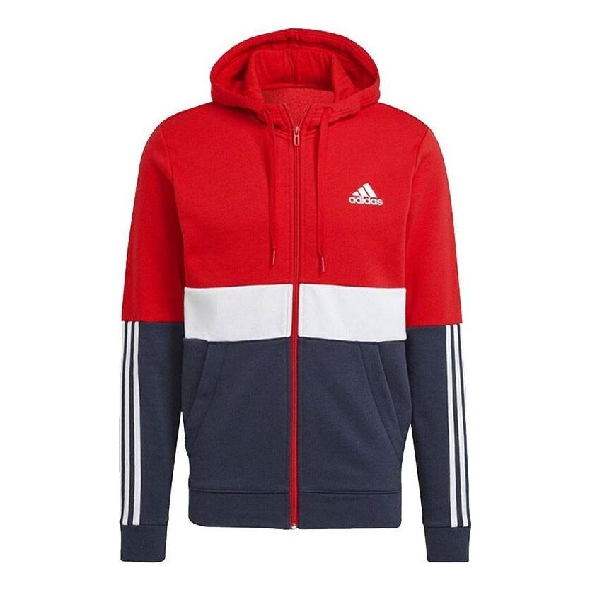 Men's adidas Contrasting Colors Logo Printing Zipper Hooded Jacket Colorblock H58979