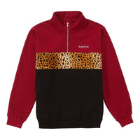 Supreme FW18 Leopard Panel Half Zip Sweatshirt Cardinal SUP-FW18-705