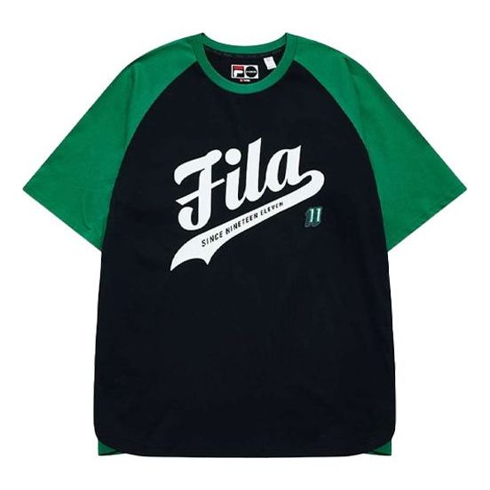 Men's FILA FUSION Contrasting Colors Knit Casual Sports Short Sleeve Black T-Shirt T11M132107F-BK