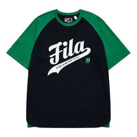 Men's FILA FUSION Contrasting Colors Knit Casual Sports Short Sleeve Black T-Shirt T11M132107F-BK
