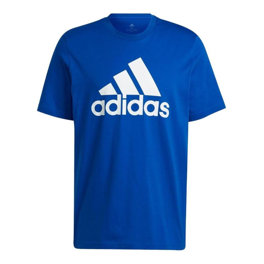 Men's adidas Logo Printing Straight Round Neck Pullover Short Sleeve Japanese Version Blue T-Shirt HE1852