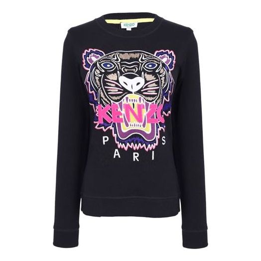 (WMNS) KENZO Embroidery Round-neck Swea Black F962SW7054XA-99