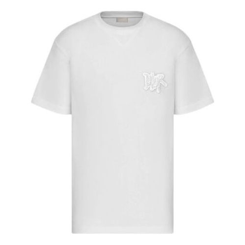 DIOR Logo Patch Loose Casual Short Sleeve For Men White 033J625I0554-C080