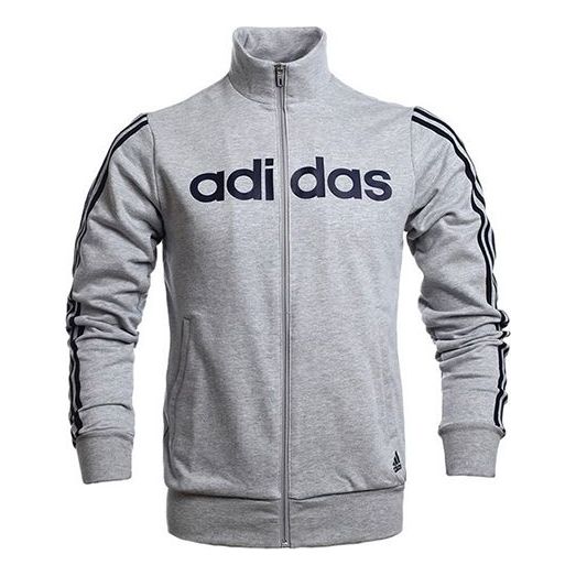 adidas Classic Stripe Knit Stand Collar Sports Jacket Gray AH5184